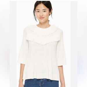 Kate Spade Fringe Pullover Wool Blend Sweater in Cream Sz XXS